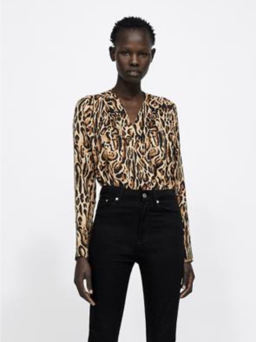 Zara Women’s Leopard Print Long-Sleeve One-Piece Bodysuit - Brown/Black Size XL